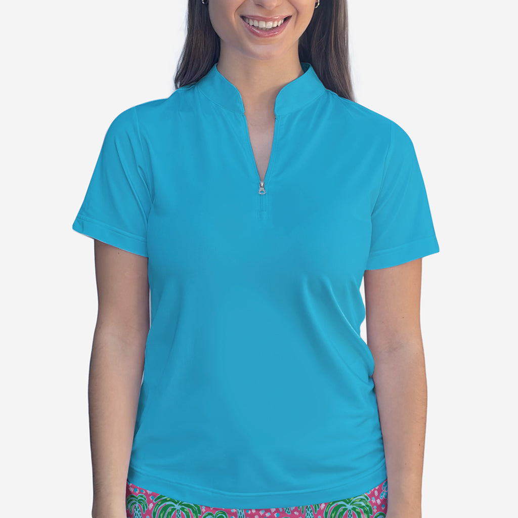 Aqua Polo Quarter Zip Neck Top - Shirts & Tops