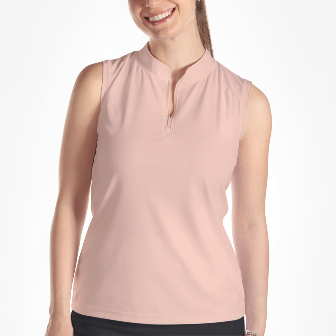 SLEEVELESS QUARTER ZIP TOP - Peach / xs - Shirts & Tops