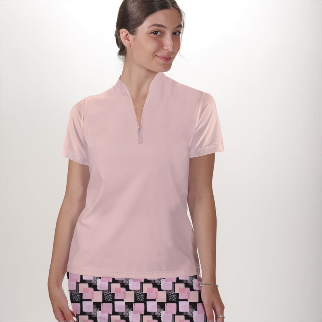 Peach Polo Quarter Zip Top Flattering Short Sleeve Fit Skort Obsession