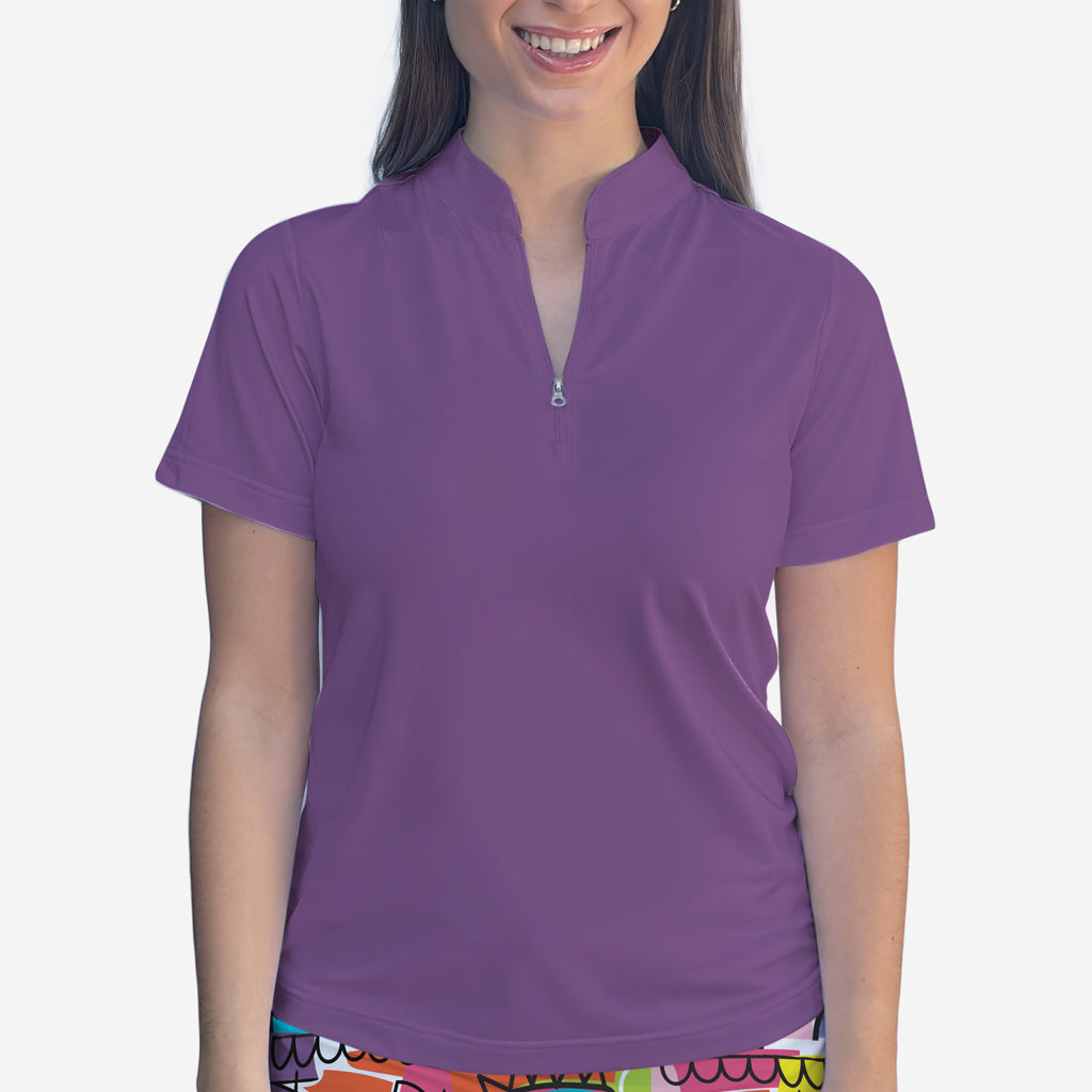 Purple Polo Quarter Zip Neck Top - Shirts & Tops