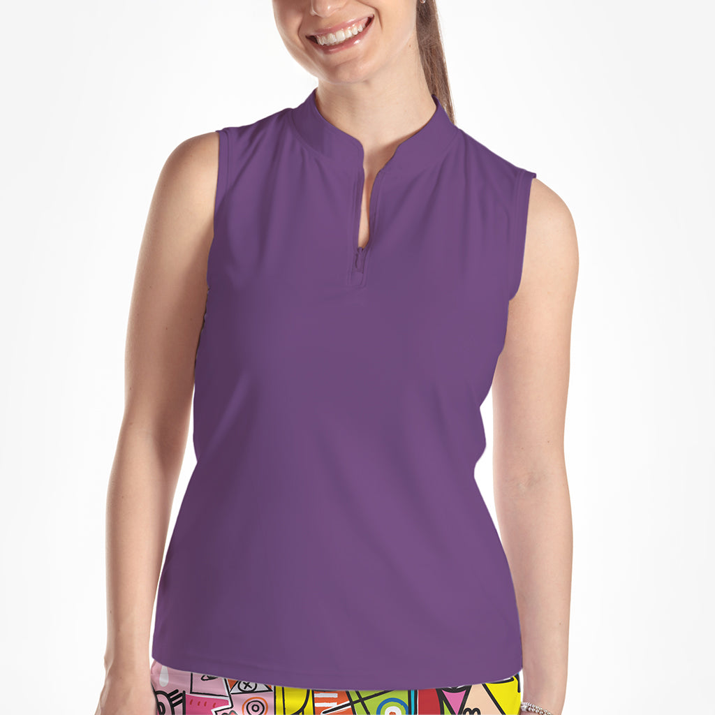 SLEEVELESS QUARTER ZIP TOP - xs / Purple - Shirts & Tops