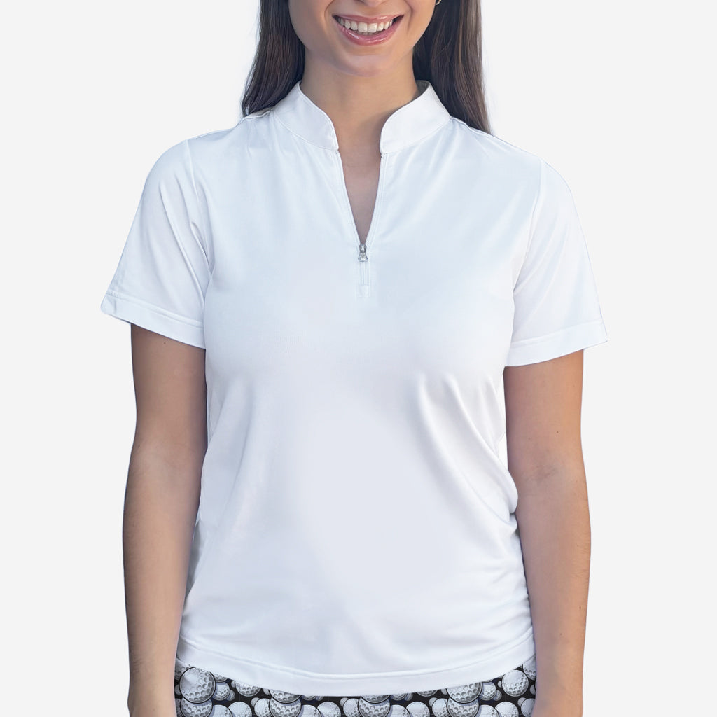White Yellow Polo Quarter Zip Neck Top - Shirts & Tops