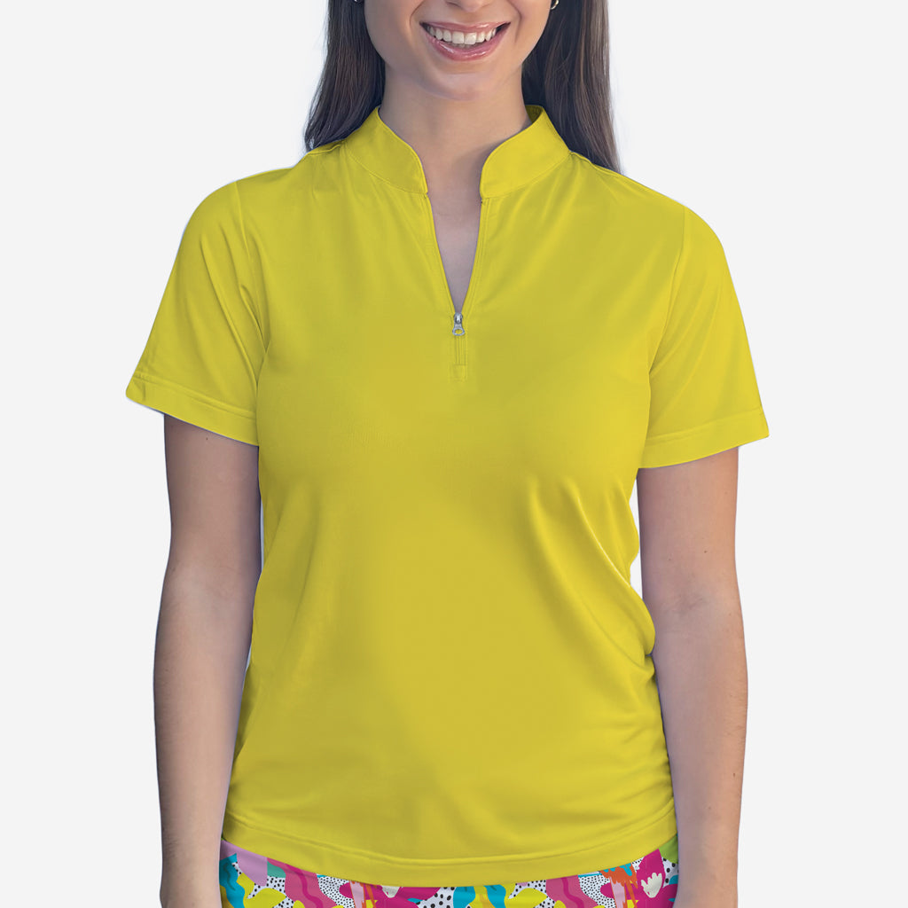 Yellow Polo Quarter Zip Neck Top - Shirts & Tops