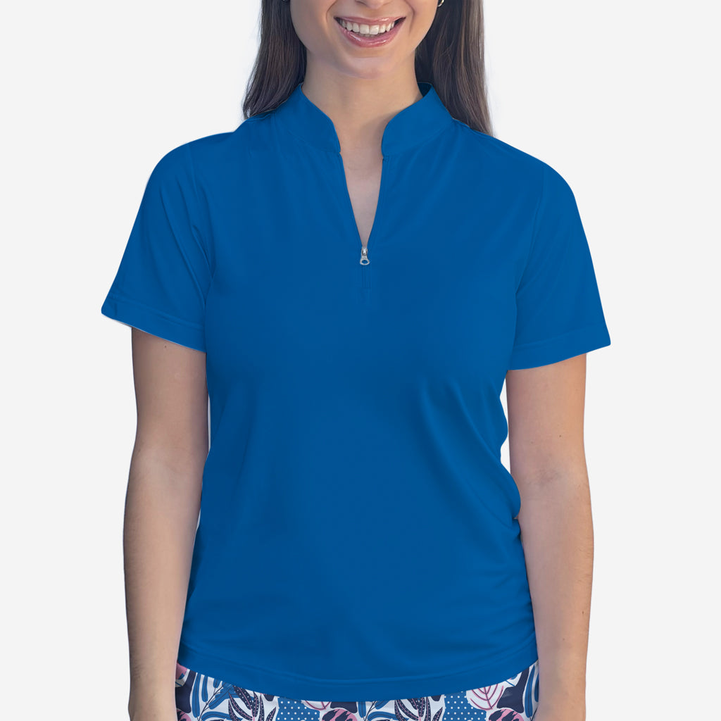 Royal Blue Polo Quarter Zip Neck Top - Shirts & Tops