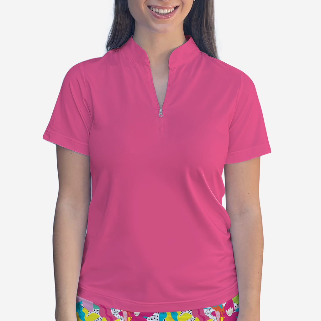 Pink Polo Quarter Zip Neck Top - Shirts & Tops