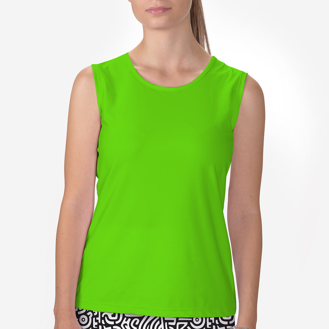 SLEEVELESS CREW NECK TOP - Neon Green / xs Shirts & Tops