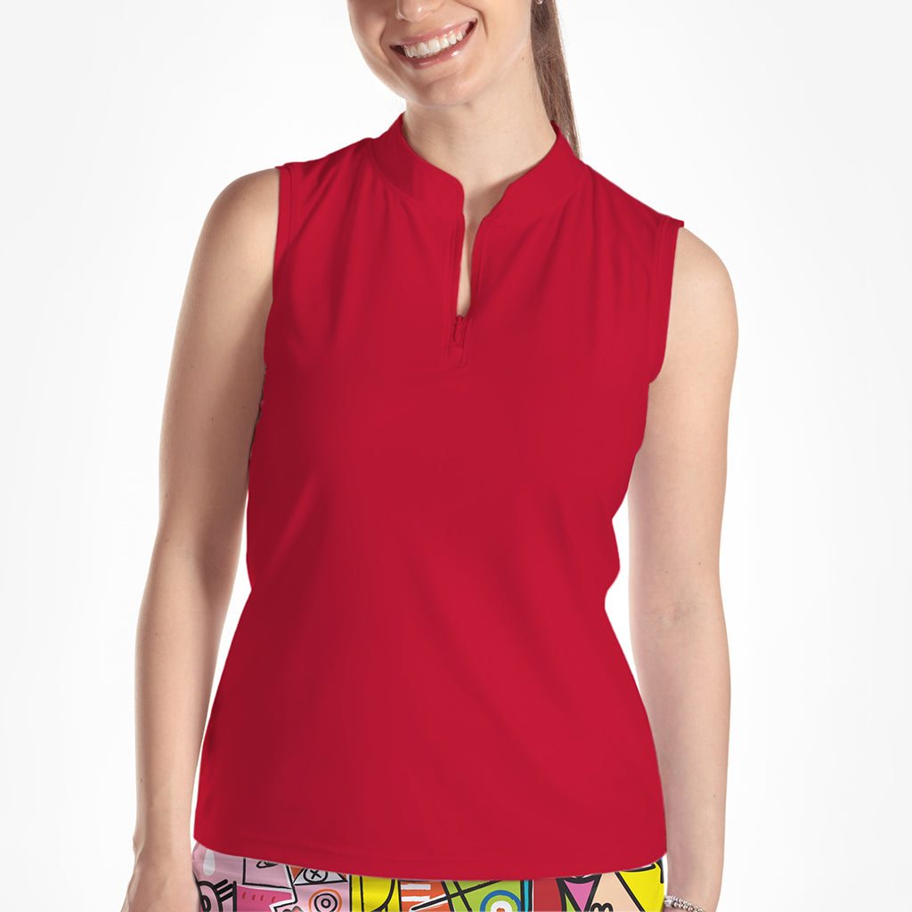 Red Sleeveless Quarter Zip Tops - Shirts & Tops