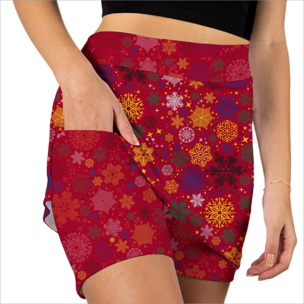 Snowfall Printed Skort - Fun Holiday Colorful Skort