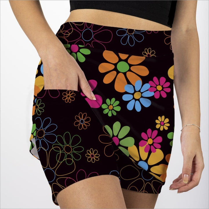 black skort with daises