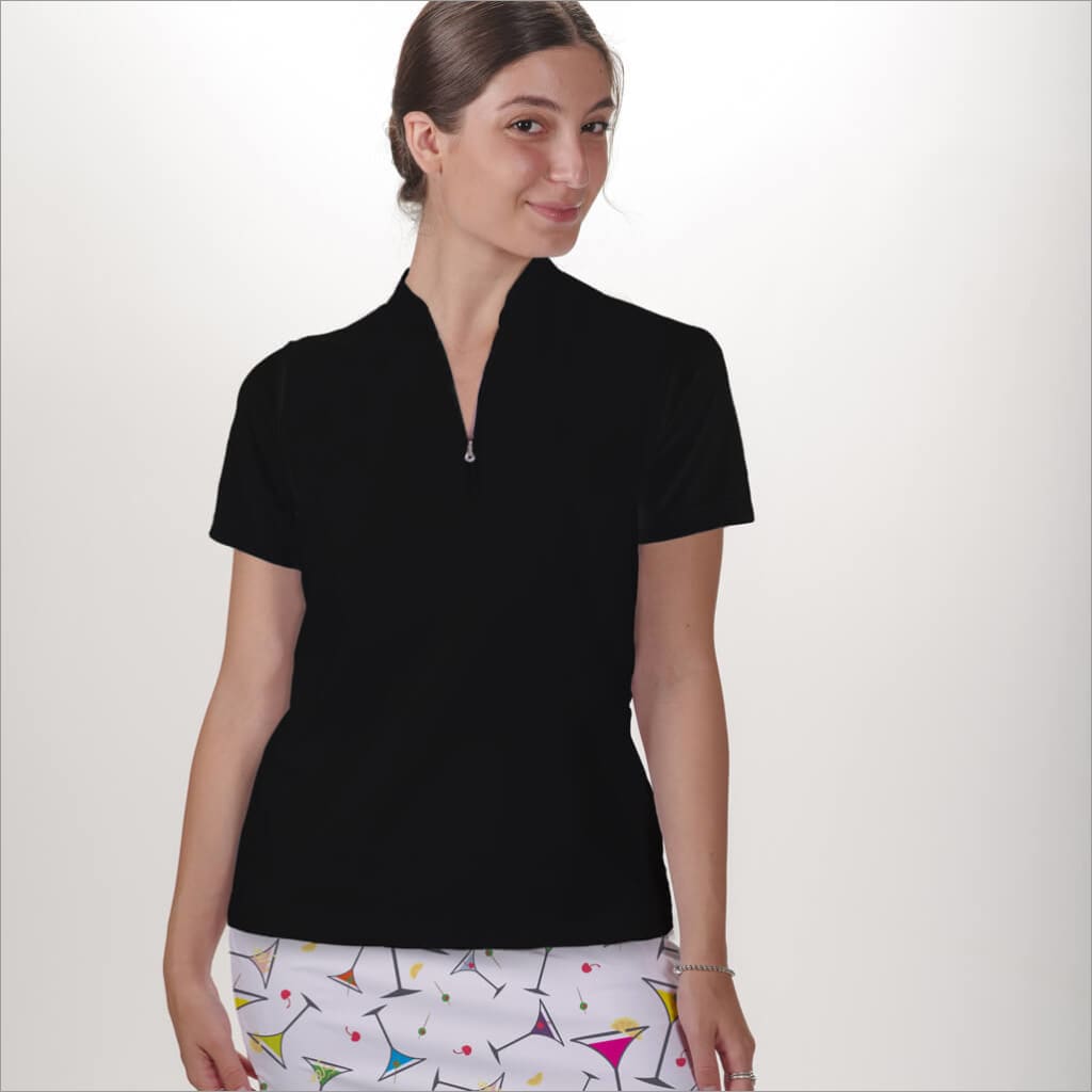 Black Polo Quarter Zip Neck Top - Shirts & Tops