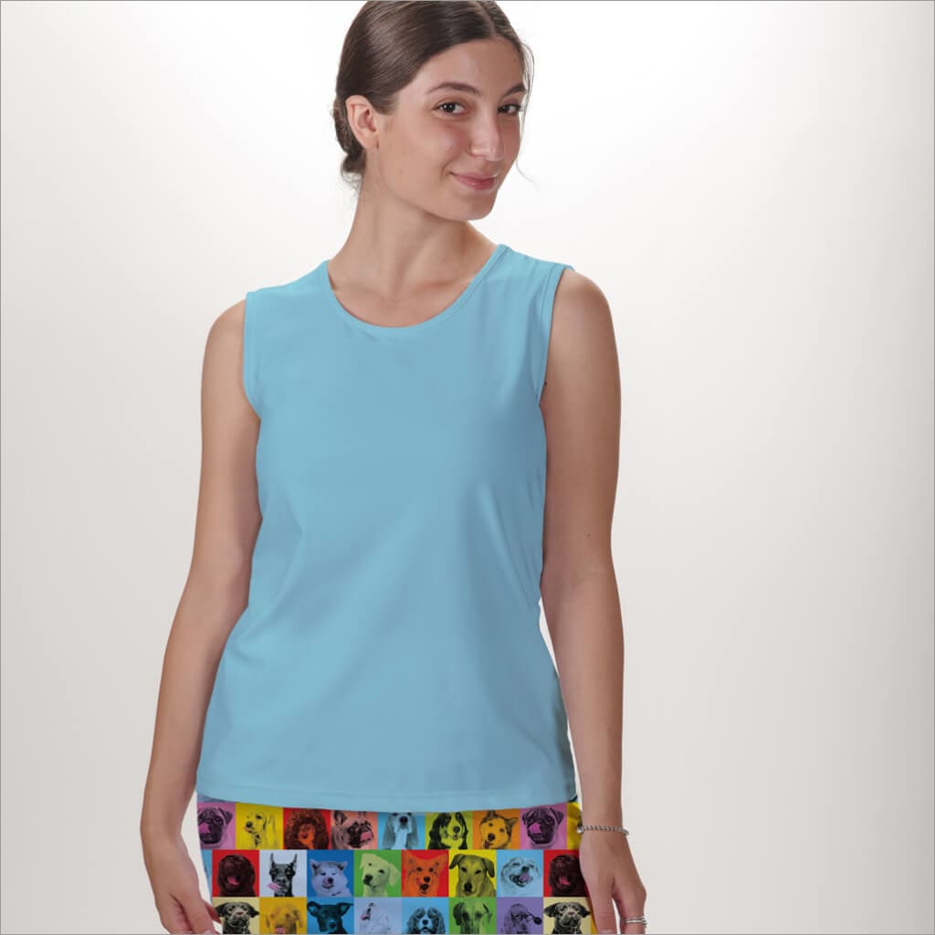 Light Blue Sleeveless Crew Neck Tops | – Skort Obsession