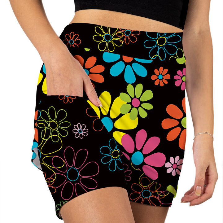 NIGHT DAISIES BLACK SKORT