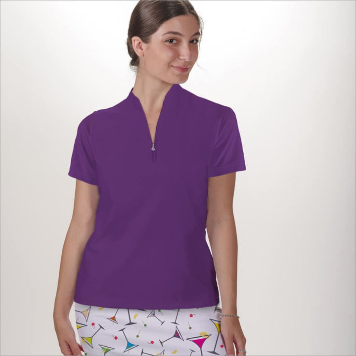 Purple Polo Quarter Zip Neck Top - Shirts & Tops