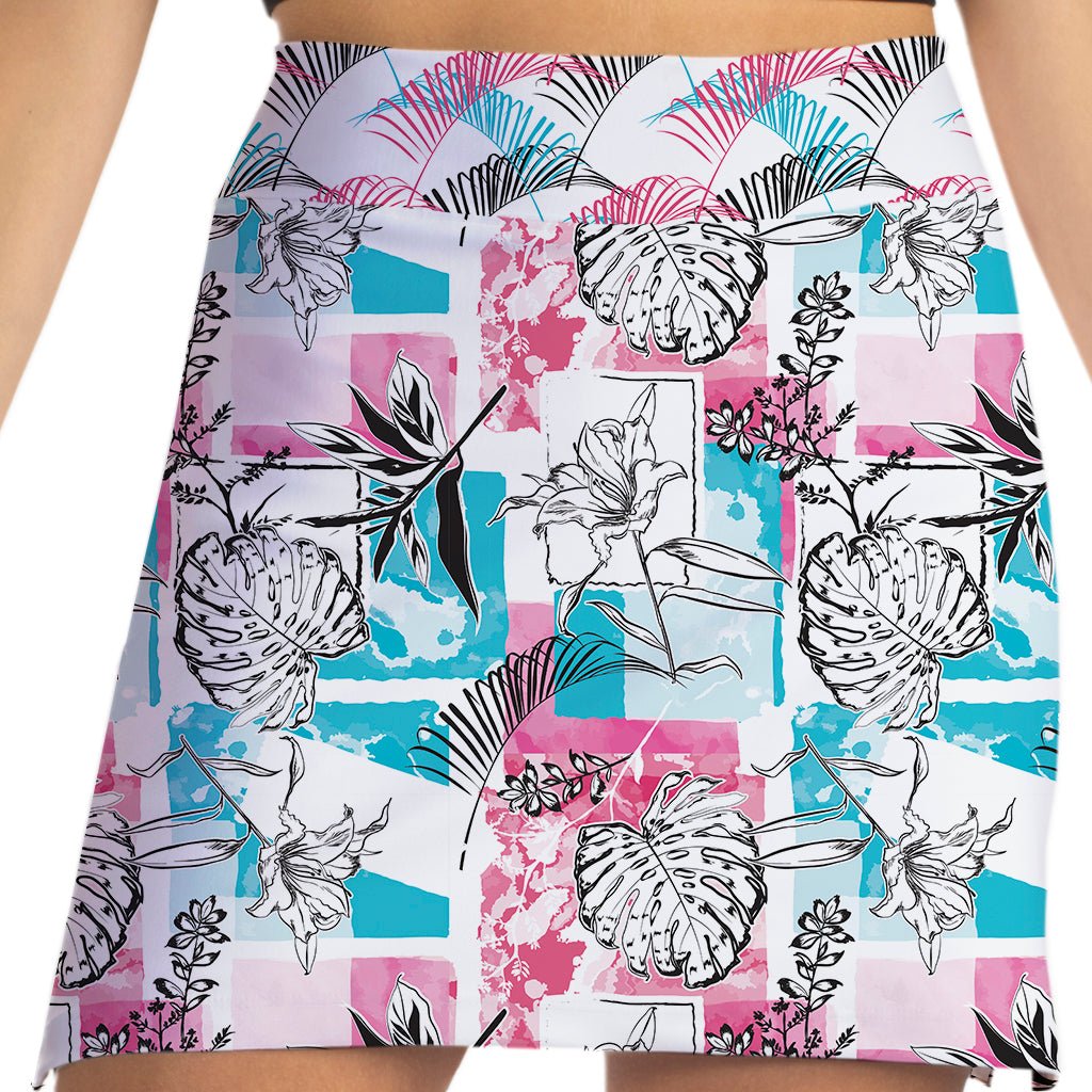 Skirt with floral and geometric pattern on a white background