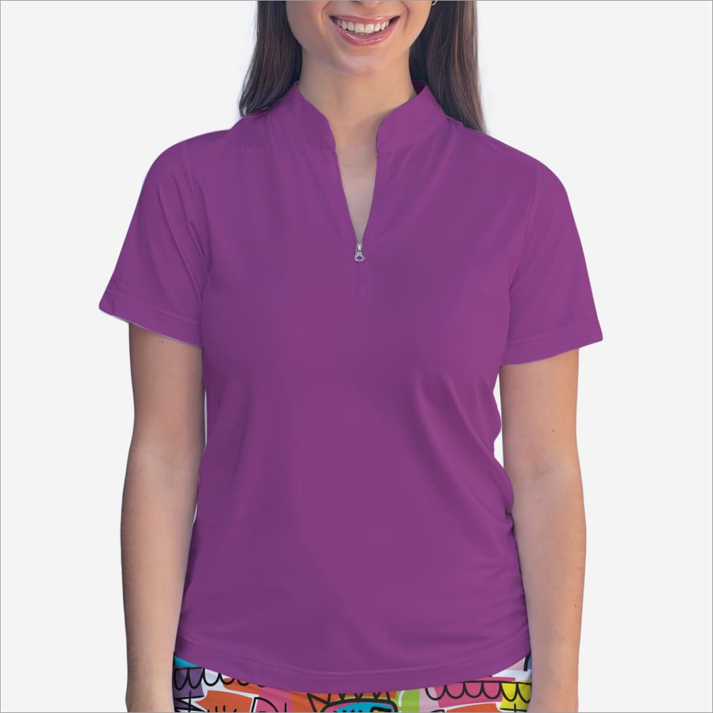 ALMOST A MATCH PURPLE POLO QUARTER ZIP TOP - xs - Shirts &