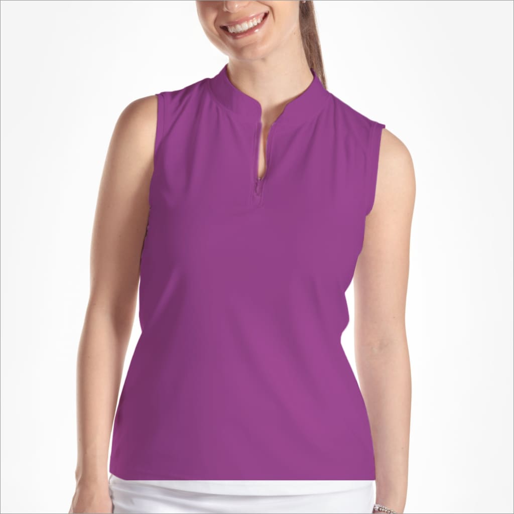 ALMOST A MATCH PURPLE SLEEVELESS QUARTER ZIP TOP - xs