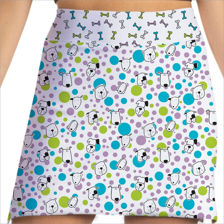 Skirt with dog and polka dot pattern on a white background