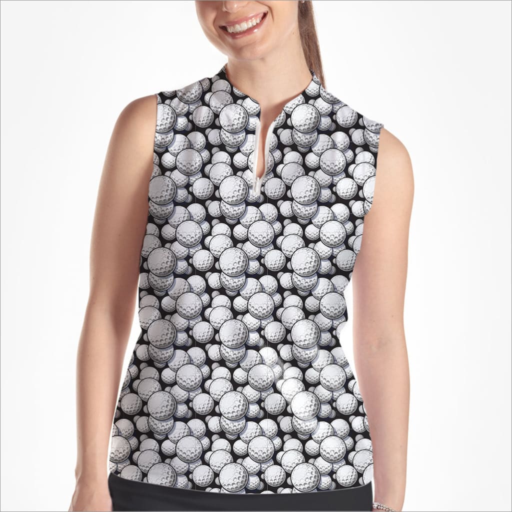 DIMPLE DOODLE BLACK & WHITE SLEEVELESS QUARTER ZIP TOP