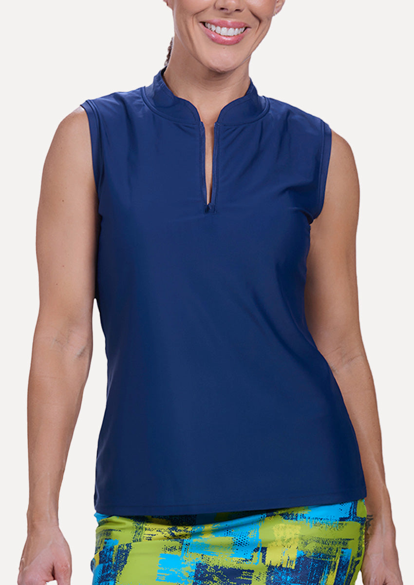 INDIGO SLEEVELESS QUARTER ZIP TOP - xs - Shirts & Tops