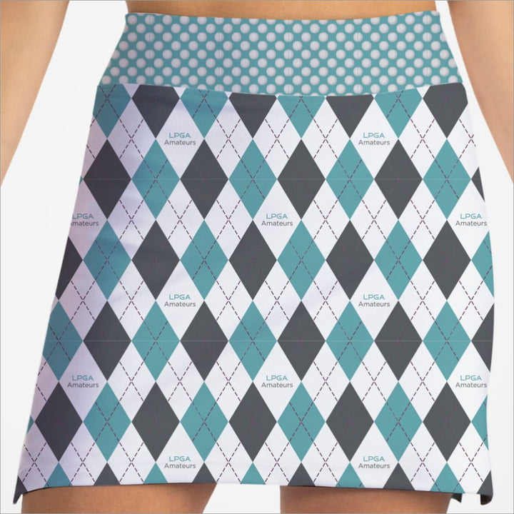 LPGA Amateurs Argyle Skort with teal and grey diamond pattern