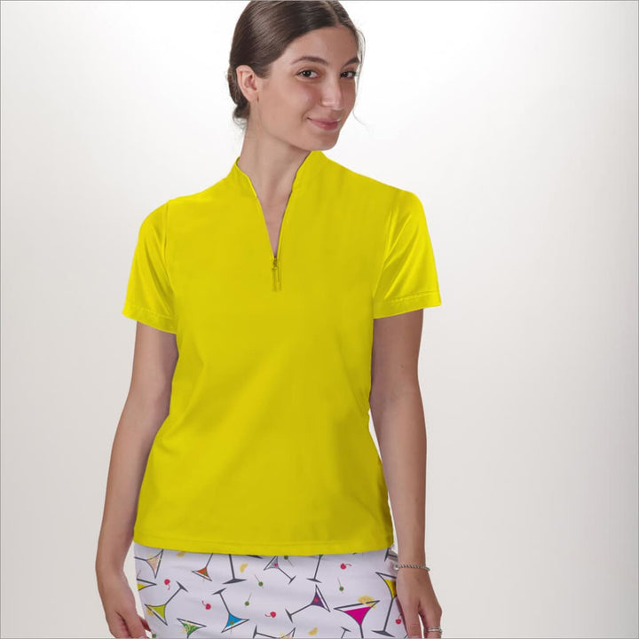 Yellow Polo Quarter Zip Neck Top  - Shirts & Tops