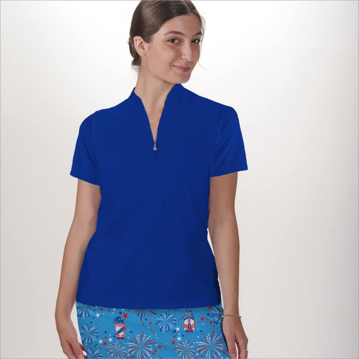 Royal Blue Polo Quarter Zip Neck Top - Shirts & Tops