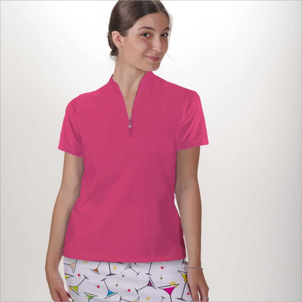 Pink Polo Quarter Zip Neck Top  - Shirts & Tops