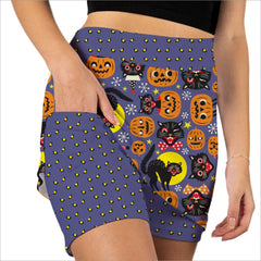 Scaredy Cat Halloween Print Skort - Fashion skort