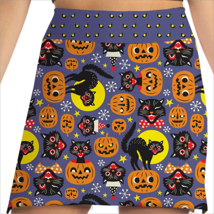 Scaredy Cat Halloween Print Skort - Fashion skort