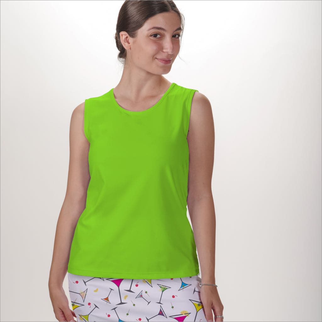 SLEEVELESS CREW NECK TOP - Neon Green / xs Shirts & Tops