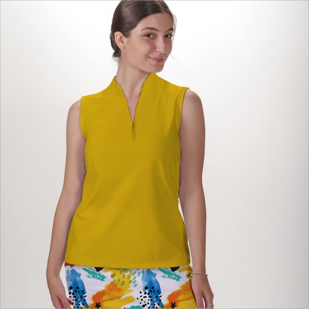 Marigold Sleeveless Quarter Zip Tops - Shirts &