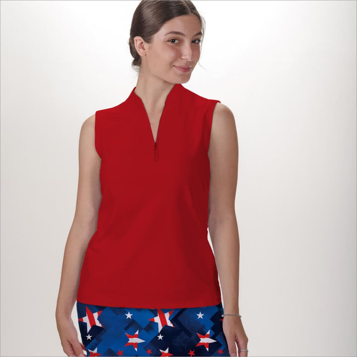 Red Sleeveless Quarter Zip Tops - Shirts & Tops