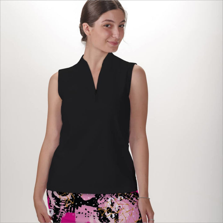 Black Sleeveless Quarter Zip Tops - Shirts &