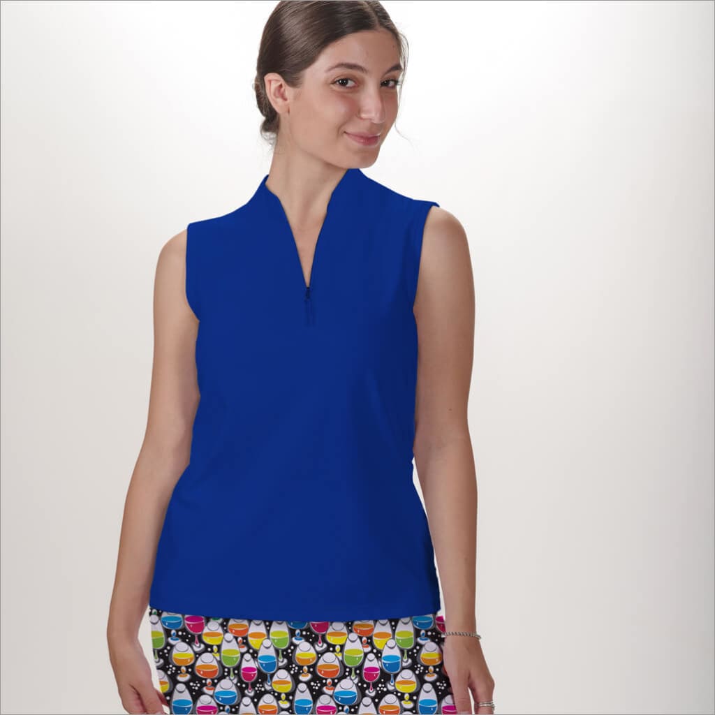 Royal Blue Sleeveless Quarter Zip Tops - Shirts