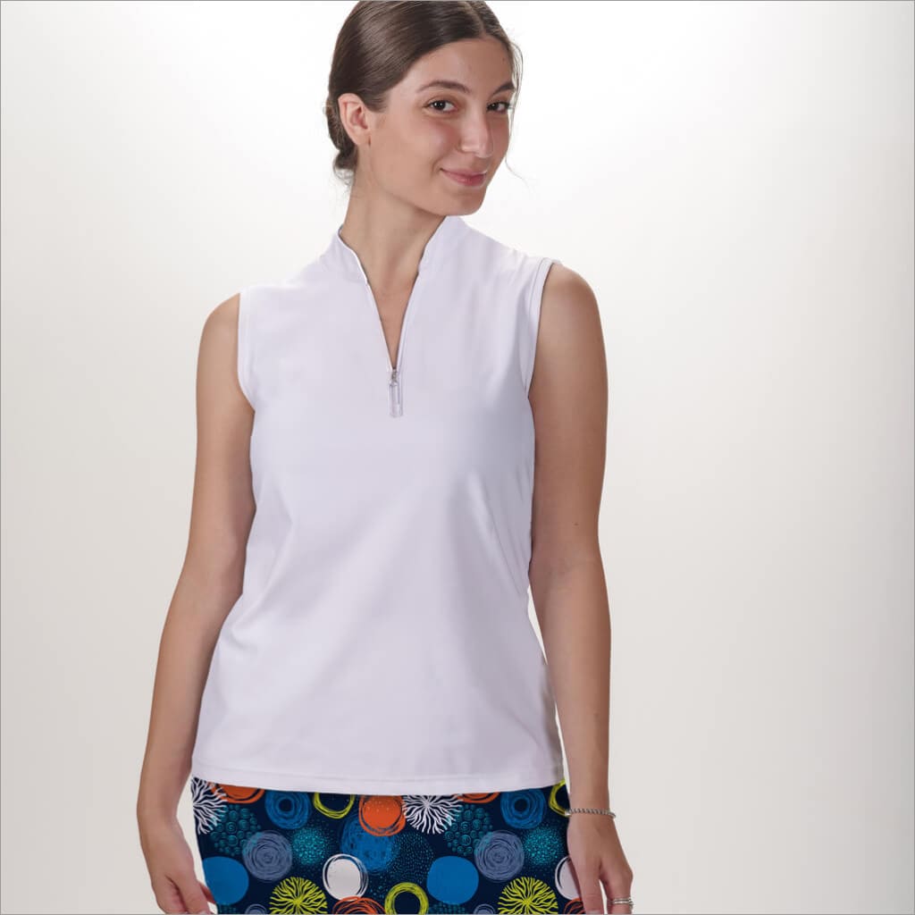 WHITE SLEEVELESS QUARTER ZIP TOP - Shirts & Tops